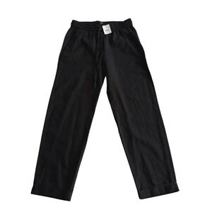 J Crew Factory NWT Linen Cotton Blend Drawstring Pull On Cuffed Black Pants 00‎